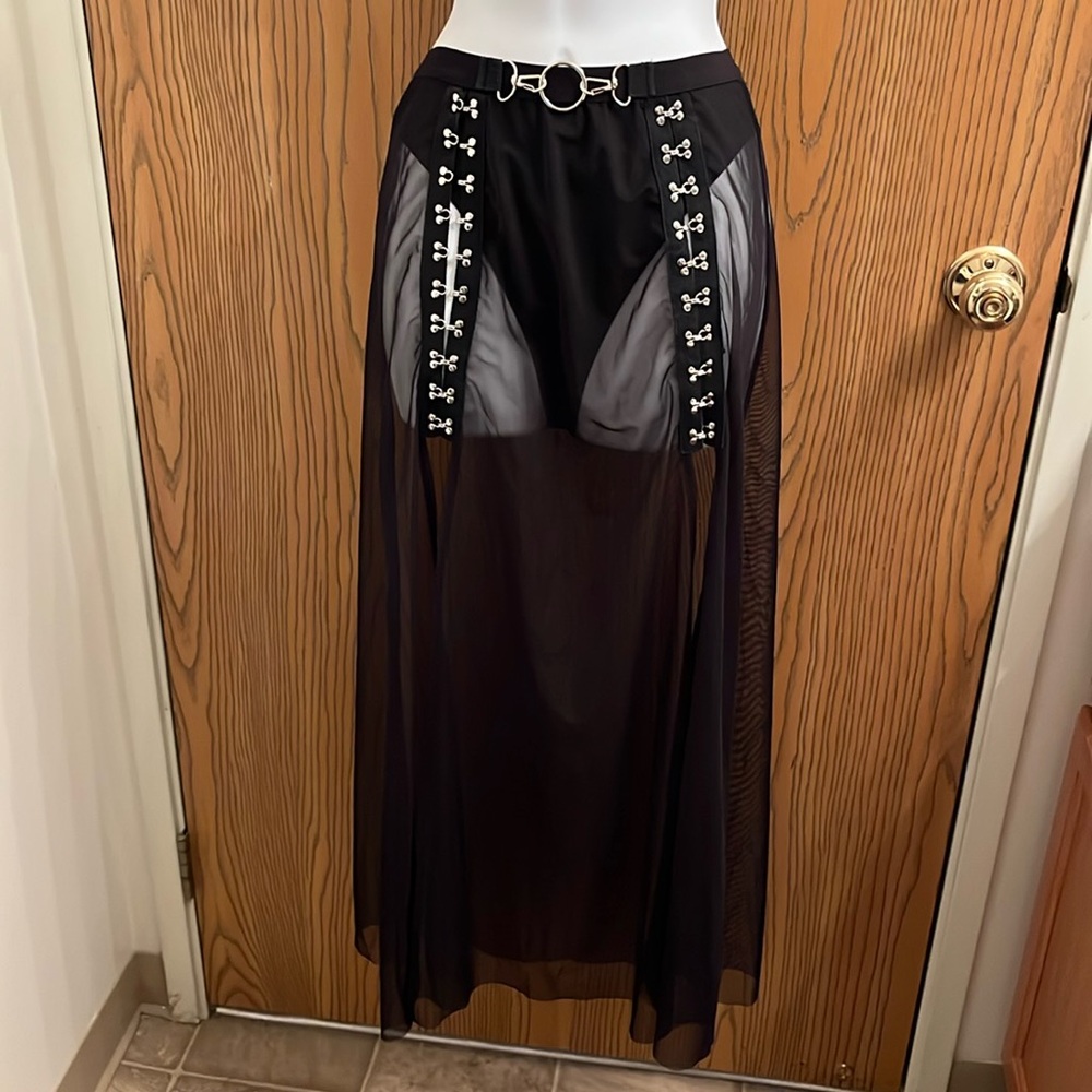 SHEIN Sheer Black Buckle Accent Maxi Skirt